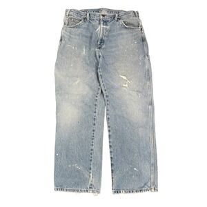 Dickies Relaxed Fit Carpenter Jeans Blue Denim Paint Splatter 34 1993SNB